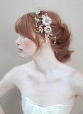 Beaded brass flower and rhinestone headpiece - Style #344