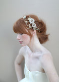 Beaded brass flower and rhinestone headpiece - Style #344