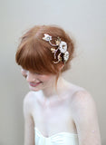 Beaded brass flower and rhinestone headpiece - Style #344