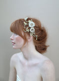 Beaded brass flower and rhinestone headpiece - Style #344