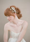 Beaded brass flower and rhinestone headpiece - Style #344