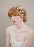 Beaded brass flower and rhinestone headpiece - Style #344